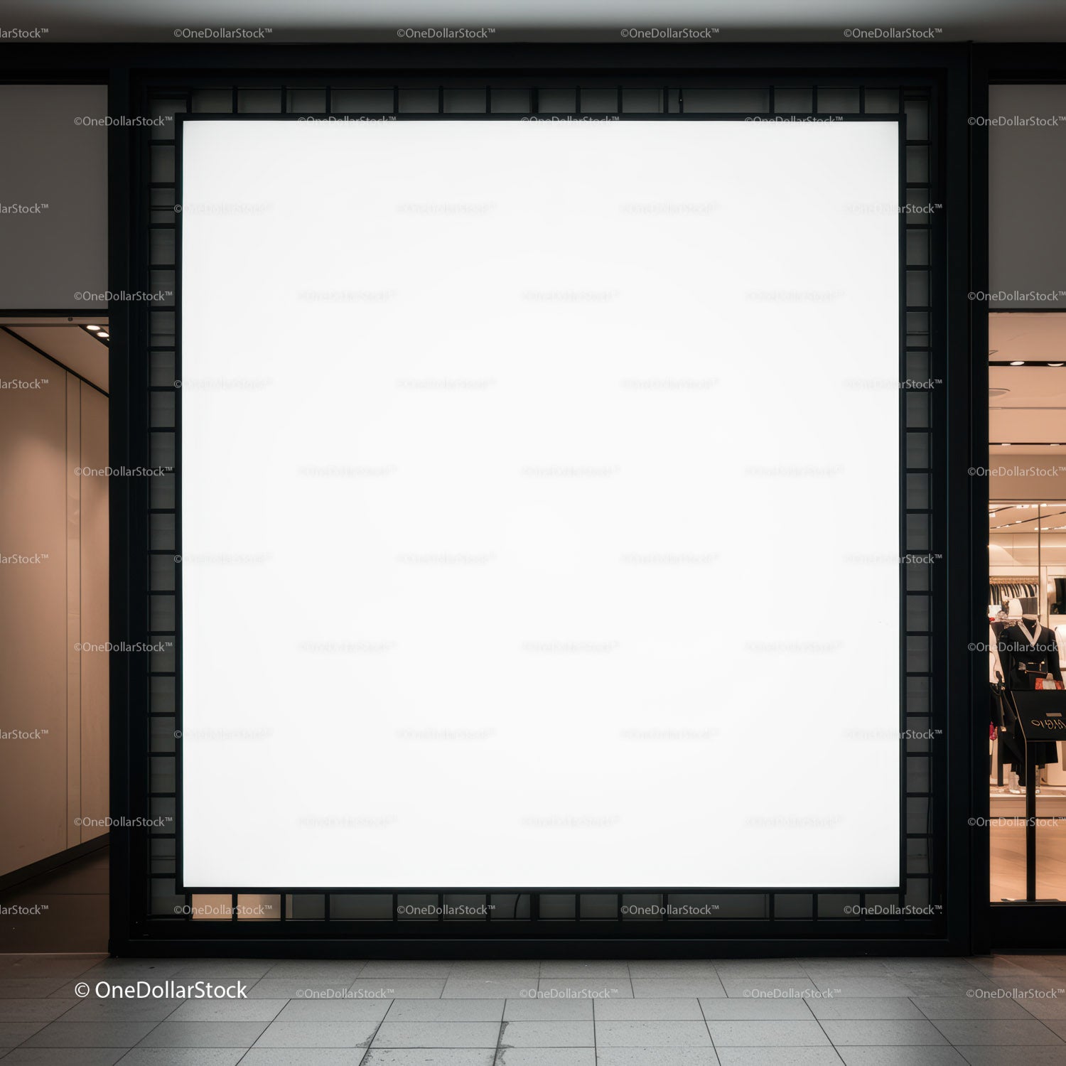 Large empty billboard frame in modern shopping mall
