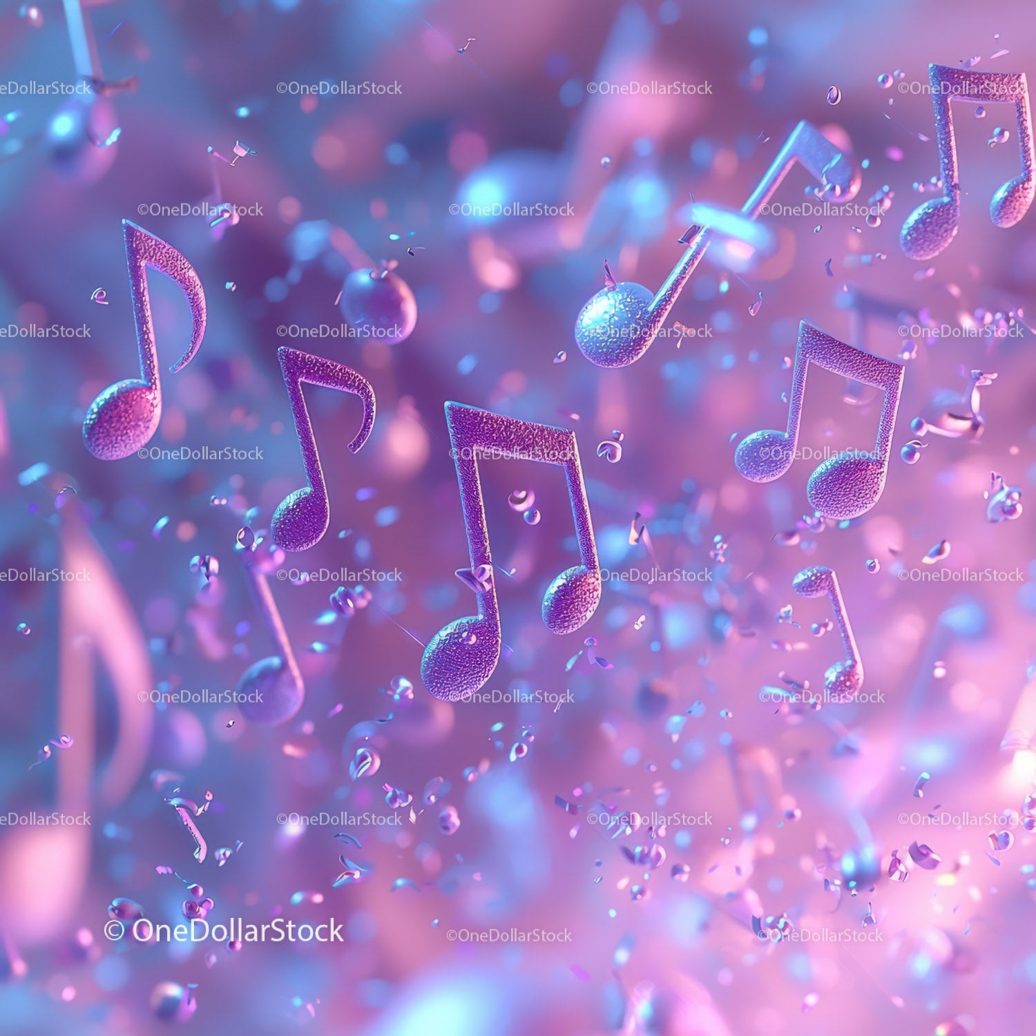 Colorful Glittery Music Notes Floating in Vibrant Abstract Background