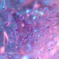 Colorful Glittery Music Notes Floating in Vibrant Abstract Background
