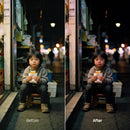 Before and after Night City LUT Pack effect