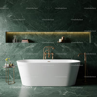 Luxurious Freestanding Bathtub in Elegant Green Marble Bathroom