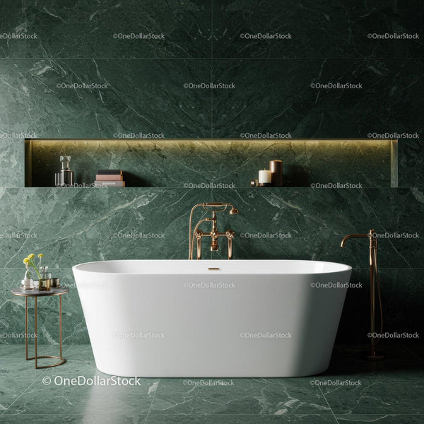 Luxurious Freestanding Bathtub in Elegant Green Marble Bathroom