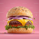 Juicy Cheeseburger with Lettuce Tomato Onion on Sesame Seed Bun