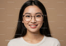 Portrait of a Young Woman with Glasses Smiling in Studio