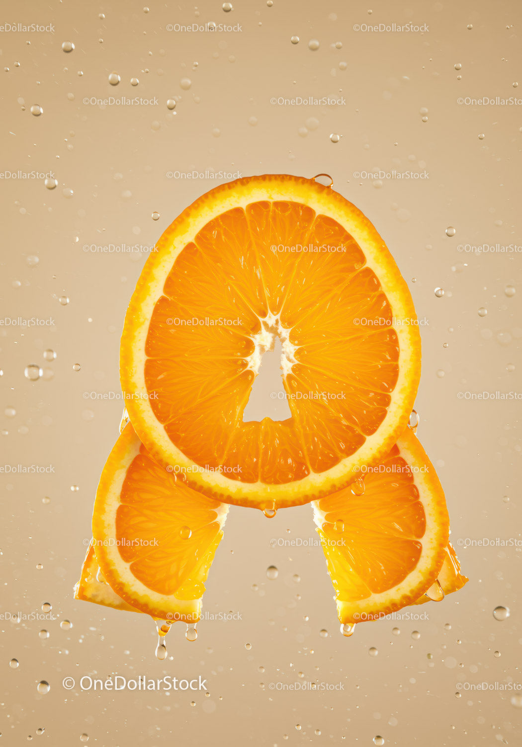 Fresh Orange Slices with Water Droplets on Beige