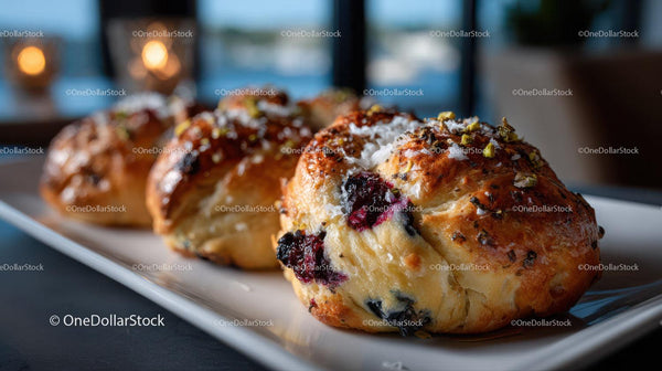 Fresh Berry Filled Pastry with Blueberries and Raspberries for Breakfast