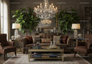 Elegant Living Room with Classic Brown Furnishings and Green Plants