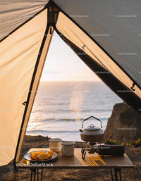 Morning tea and fresh oranges with ocean view