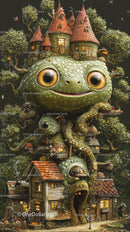 Whimsical Fairy Tale Homes on a Giant Frog in a Magical Forest