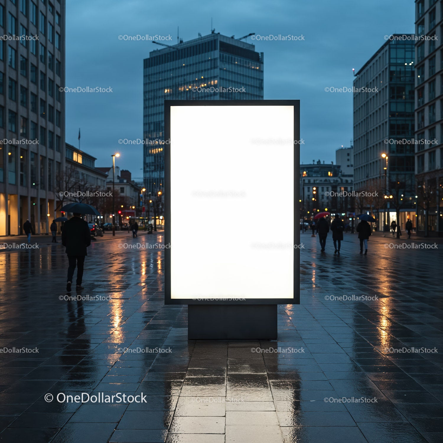 Illuminated Blank Billboard in Urban Evening Setting