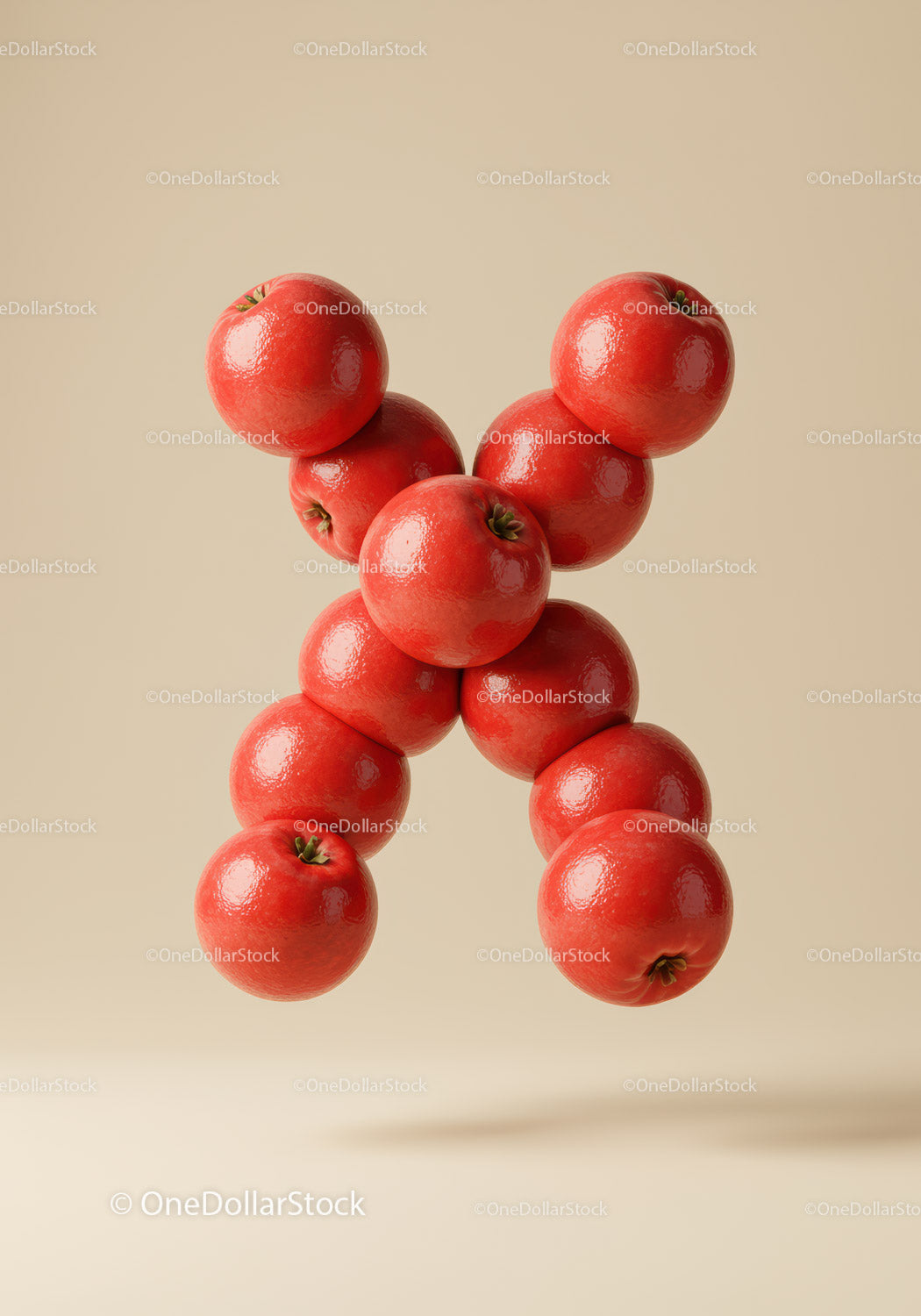 Creative arrangement of red apples forming letter X