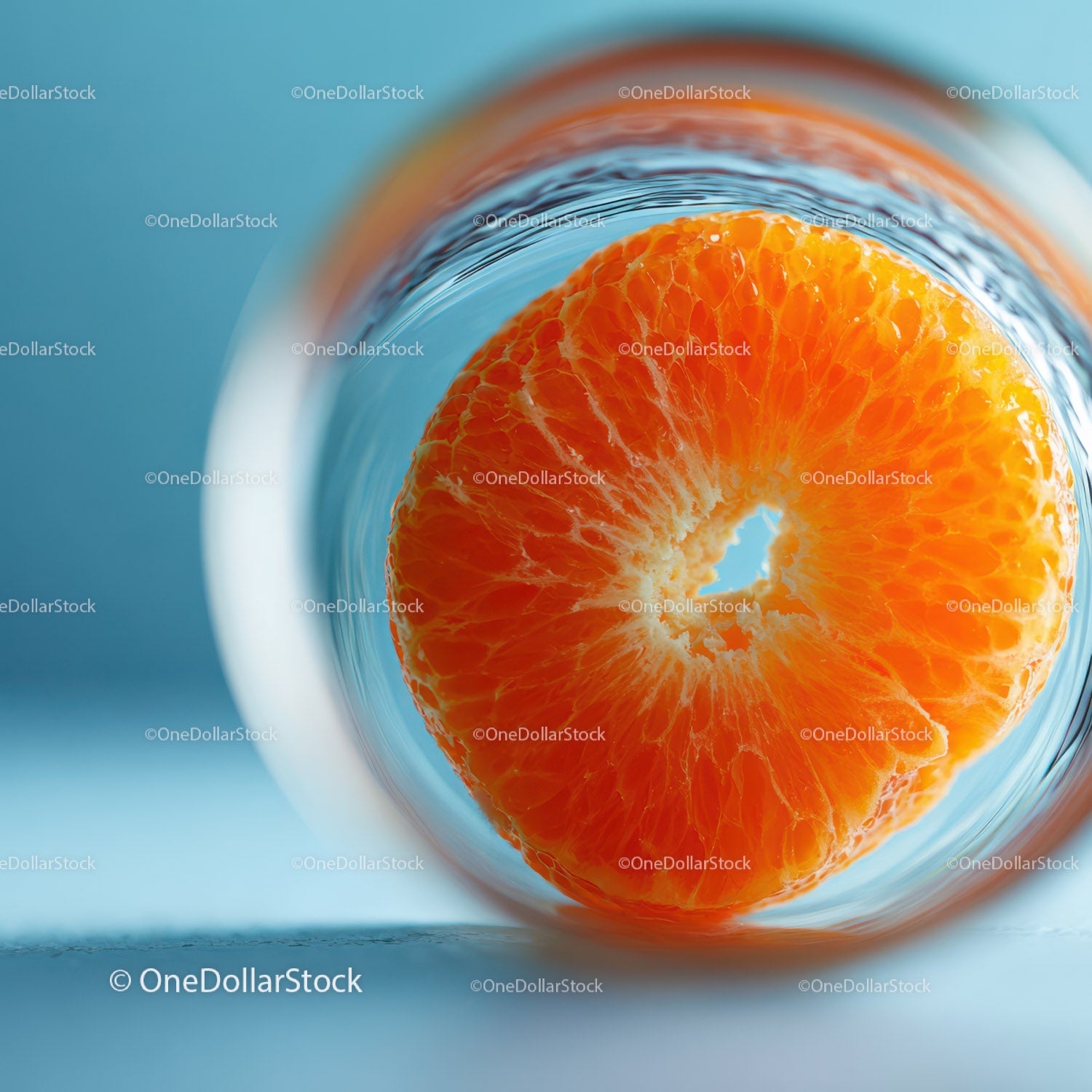 Fresh Orange Slice Juicy Citrus Fruit on Blue Background