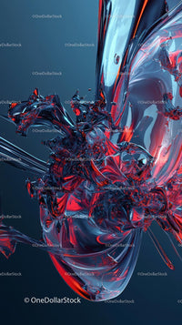 Abstract Fluid Art with Red and Blue Glass-Like Textures