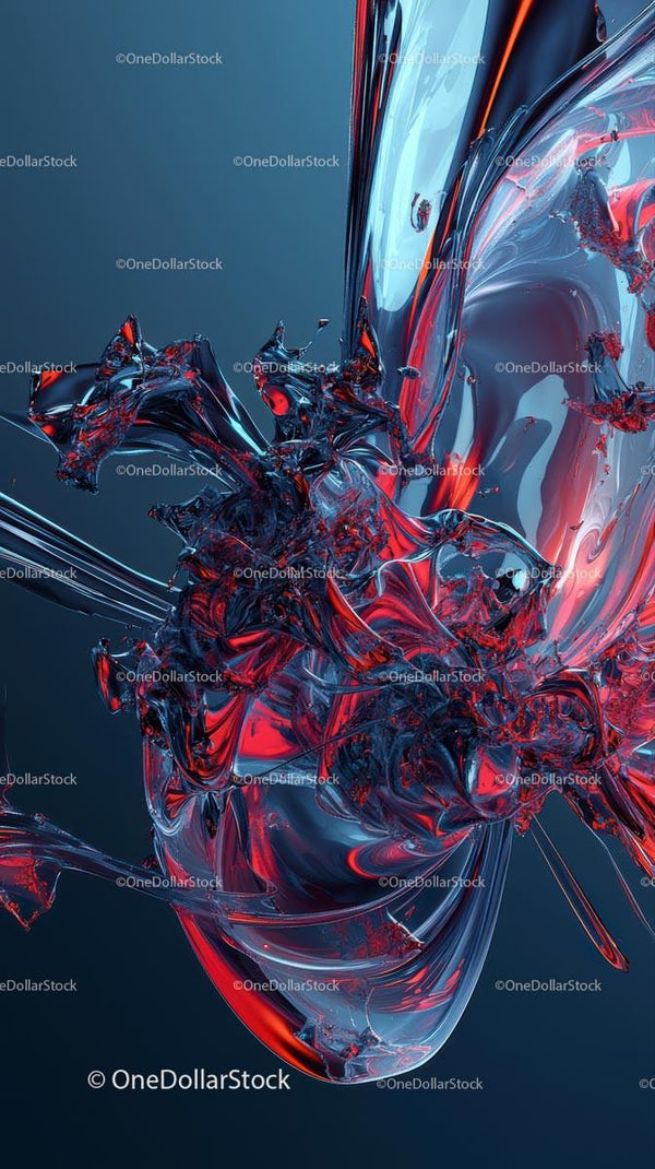 Abstract Fluid Art with Red and Blue Glass-Like Textures
