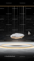 Futuristic Sci-Fi Scene with Floating Rocks and Glowing Ring