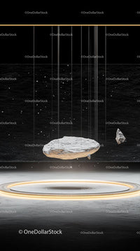 Futuristic Sci-Fi Scene with Floating Rocks and Glowing Ring