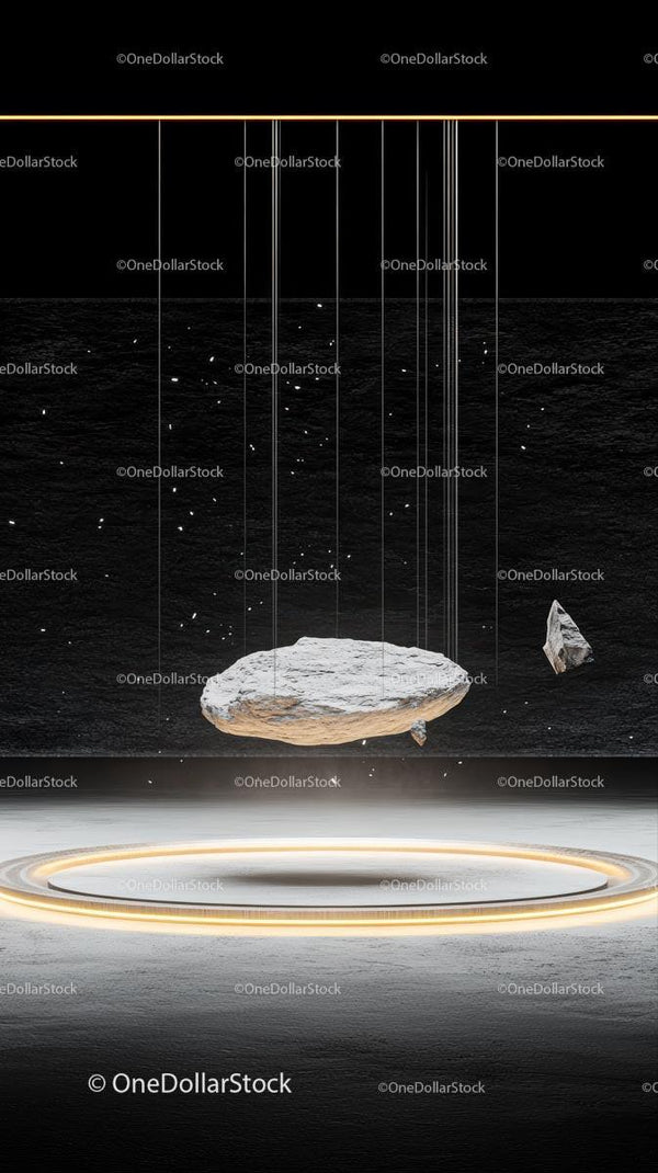 Futuristic Sci-Fi Scene with Floating Rocks and Glowing Ring