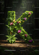 Green Natural Letter K Made of Lush Plants and Orchids