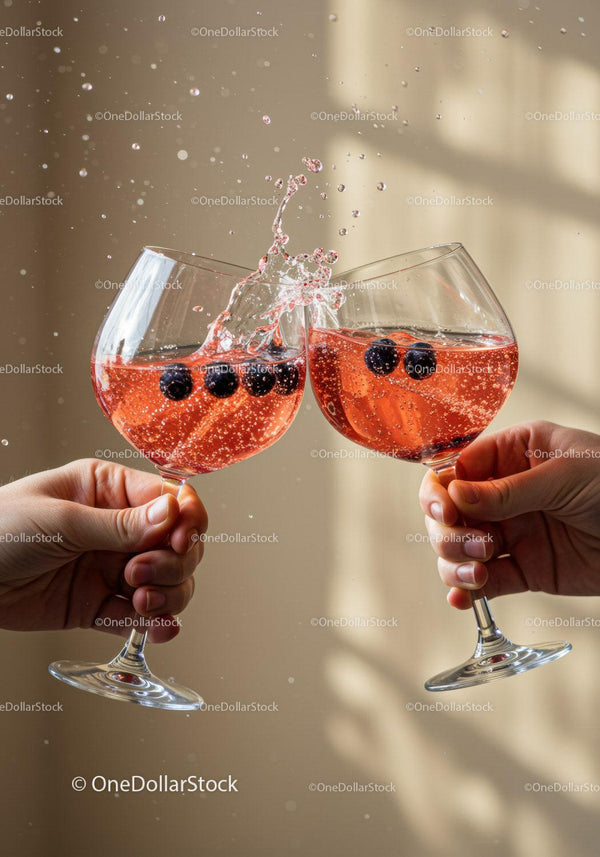 Hands Toasting with Sparkling Berry Cocktails