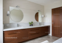 Modern Bathroom with Wooden Cabinets and Double Sinks