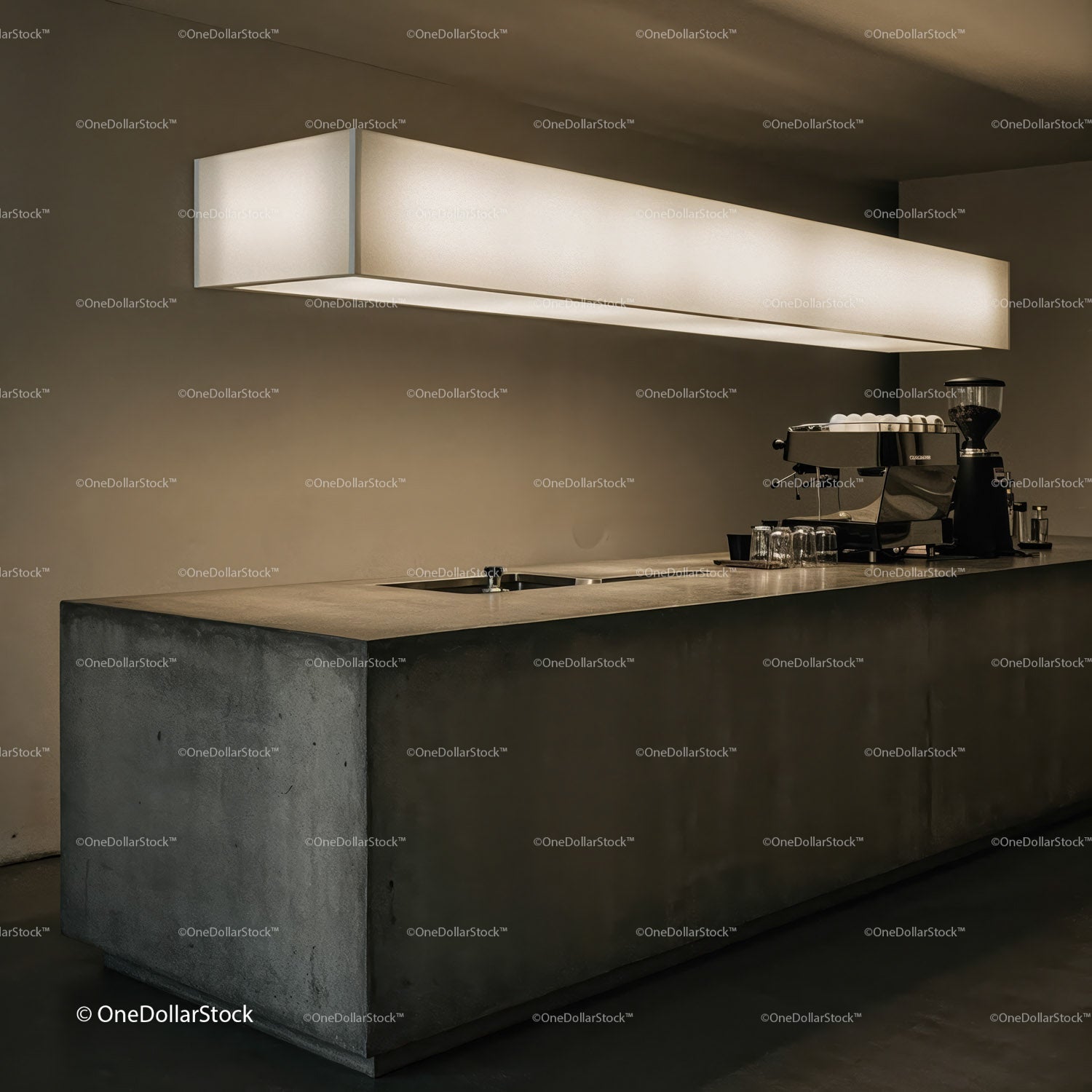 Minimalist concrete bar counter with modern coffee machine
