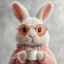 Cute Bunny Wearing Sunglasses and Cozy Pink Sweater Holding Coffee Mug