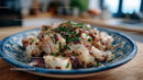 Herb-Seasoned Celery and Potato Salad in Blue Ceramic Bowl