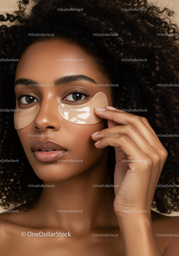 Elegant Black Woman Applying Under Eye Patches for Skin Care