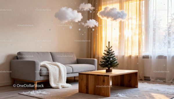 Cozy winter living room with minimalistic Christmas decor