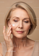 Elegant Mature Woman Applying Facial Moisturizer for Healthy Skin