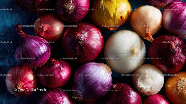 Close-up of Red, White, and Purple Onion Bulbs for Culinary Use
