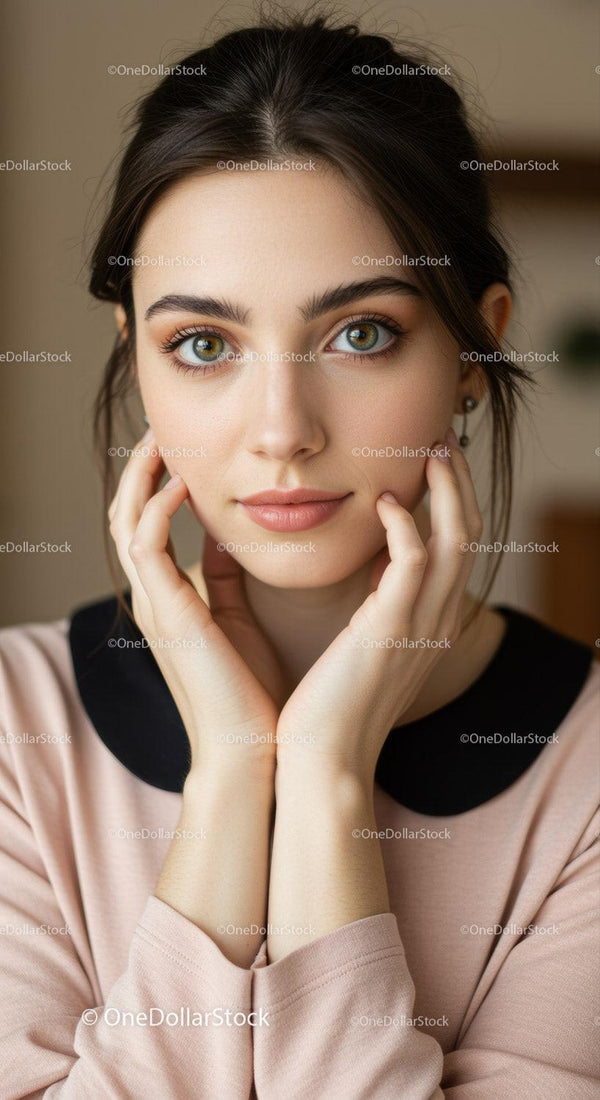 Portrait of a Young Woman with Green Eyes and Elegant Style