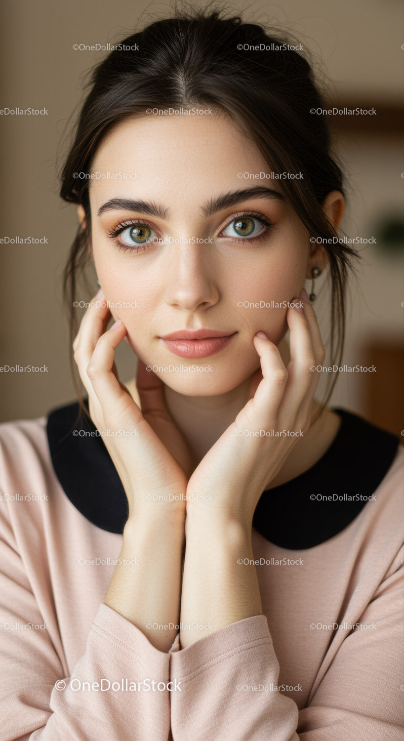 Portrait of a Young Woman with Green Eyes and Elegant Style