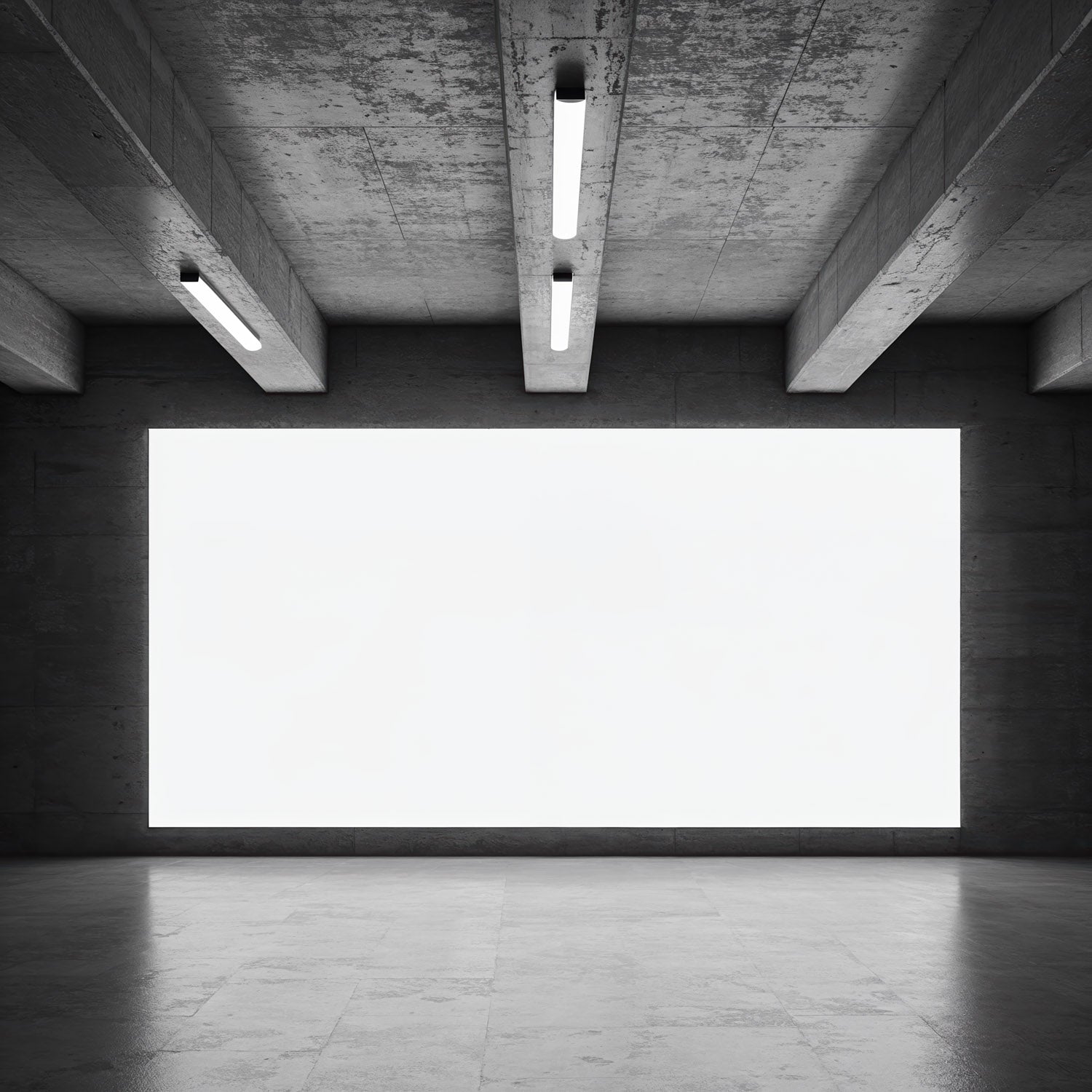 Empty modern concrete room with bright wall panel