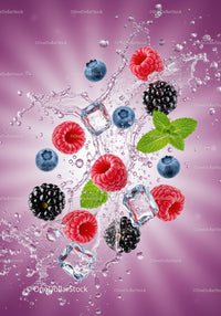 Fresh Berries and Mint Splashing in Clear Water