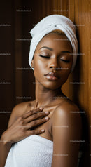 Elegant Woman Relaxing with Skincare Treatment and Towel