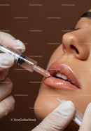 Close-up of Woman Receiving Lip Filler Injection at Beauty Clinic