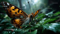 Colorful Butterfly with Detailed Wings on Green Leaf in Natural Environment