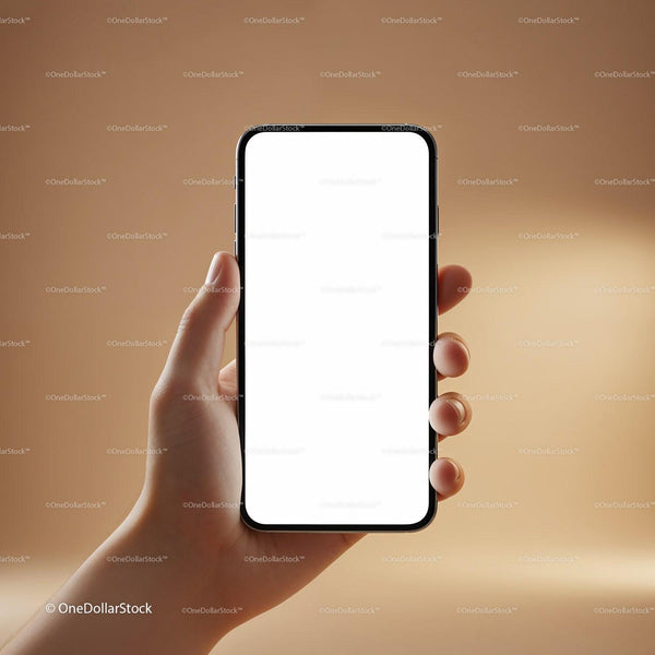 Hand Holding Smartphone with Blank White Screen JPG Mockup Image