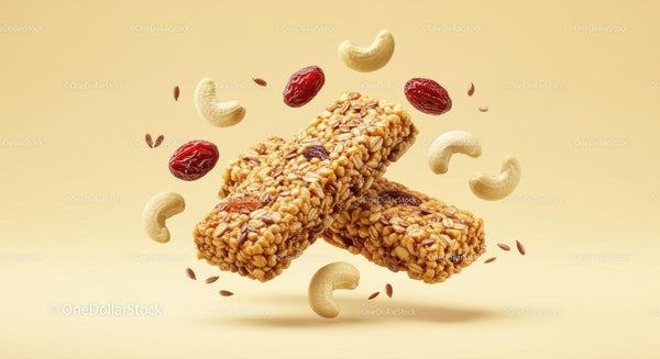 Two Granola Bars with Nuts and Dried Cranberries Floating