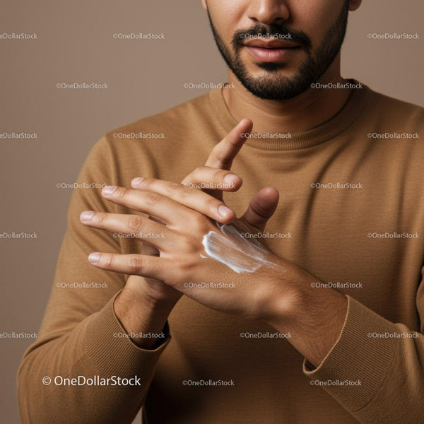 Close-up of Man Applying Lotion on Hand for Moisturizing Skin
