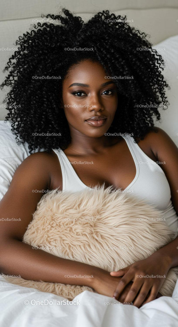 Relaxed young woman lying in bed with cozy pillow