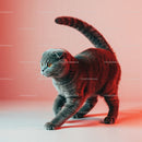 Playful Grey Tabby Cat in a Dynamic Pose with Striped Fur