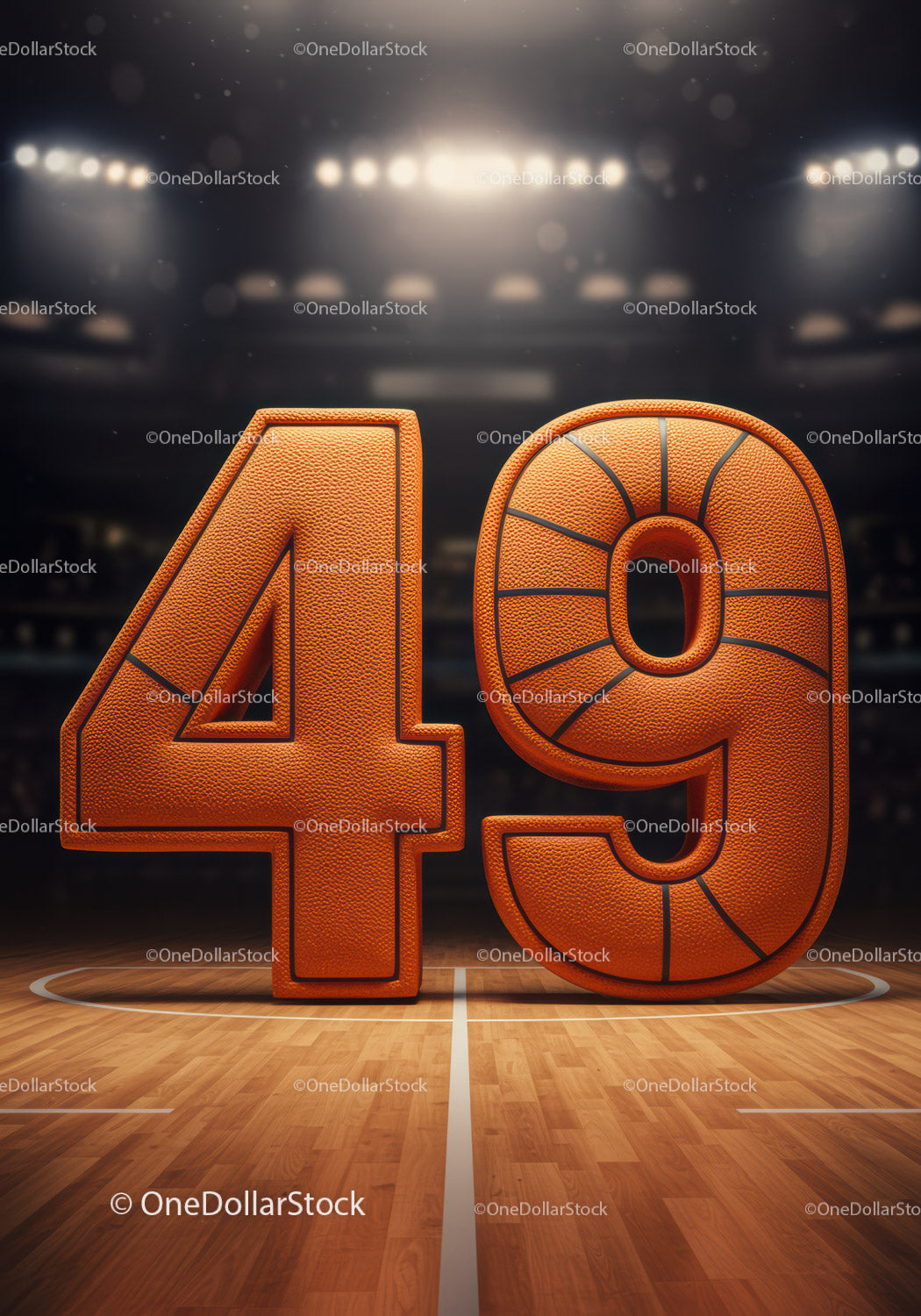 Basketball Style Number Forty Nine on Court Floor