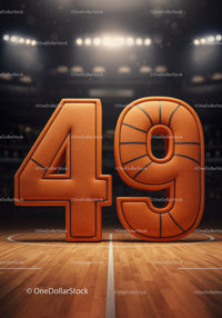 Basketball Style Number Forty Nine on Court Floor