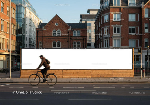 Cyklista mijający pusty billboard na miejskiej ulicy