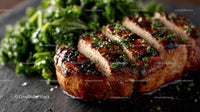 Grilled Beef Ribs with Fresh Green Herbs on Plate