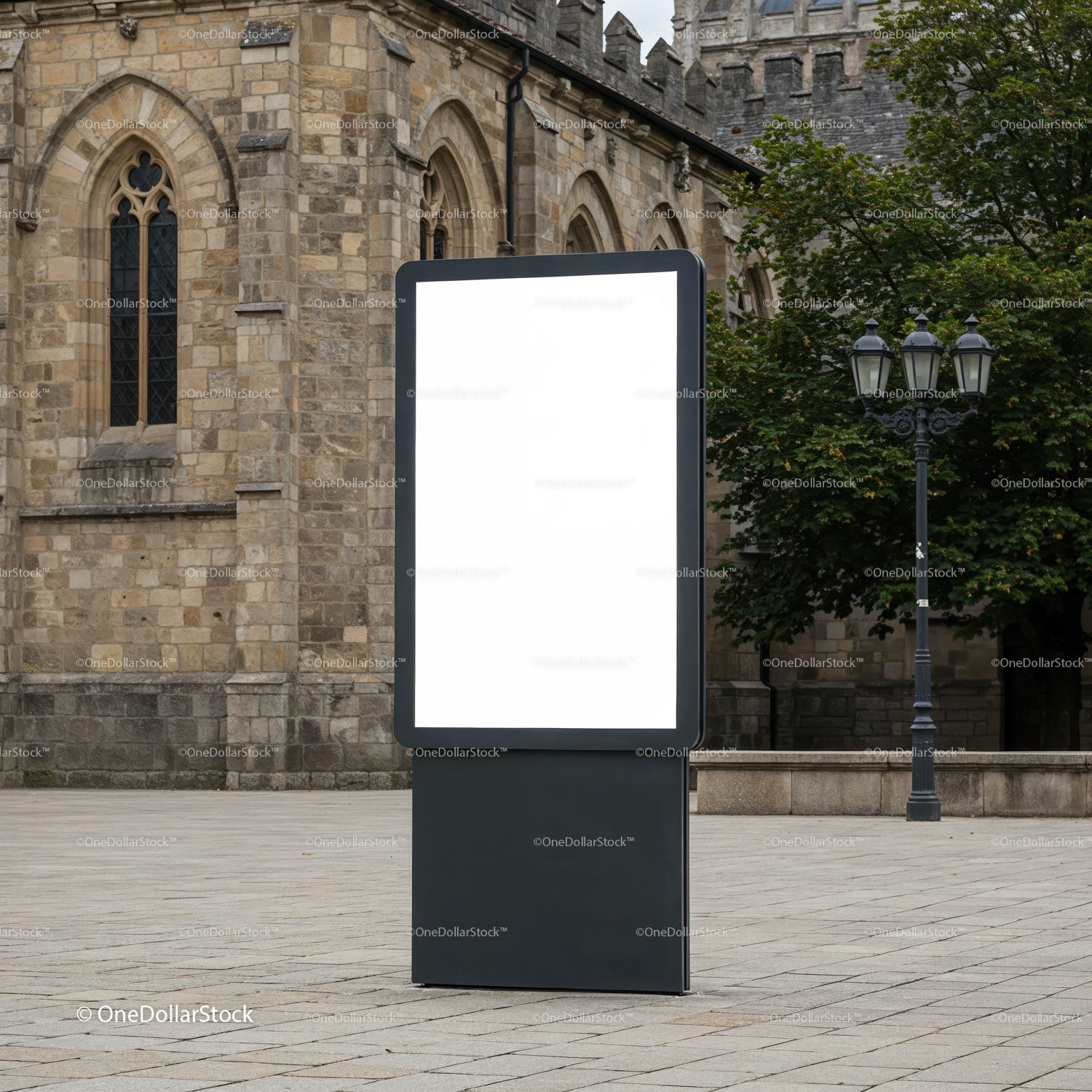 Empty digital billboard in historic urban square
