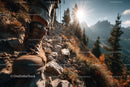 Close-up of Hiking Boot on Rocky Mountain Trail with Sunlight