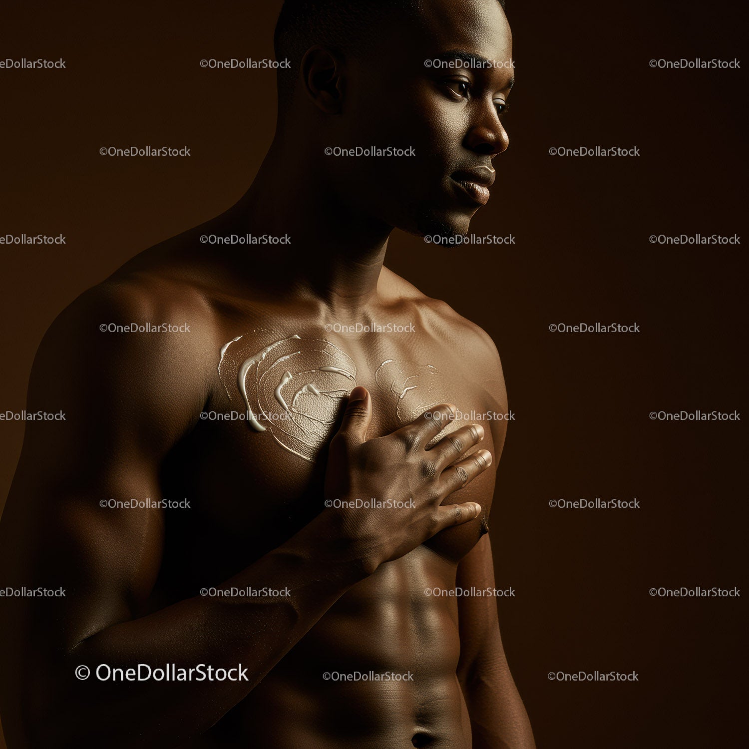 Elegant Male Portrait with Artistic Body Paint and Emotive Expression